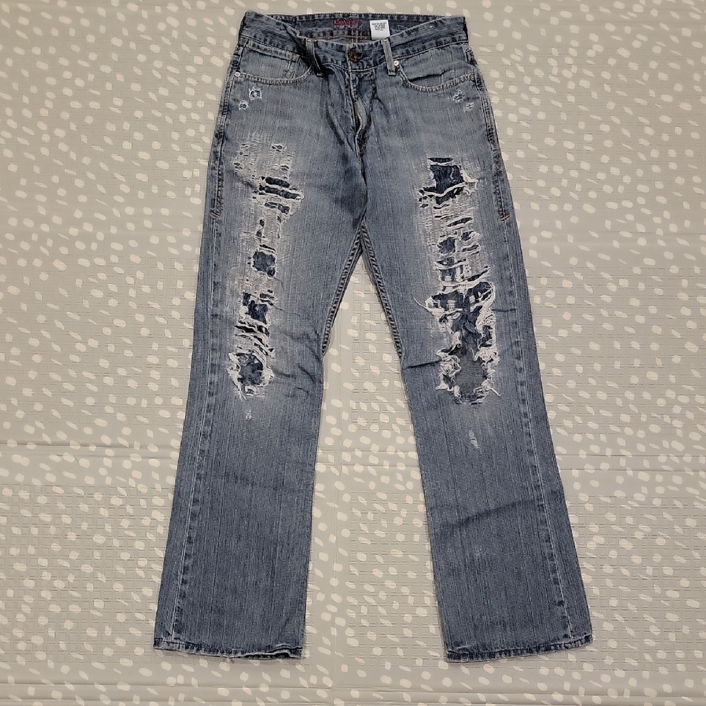 Levi's Men's Low Bootcut Distressed Blue Jeans 32x34